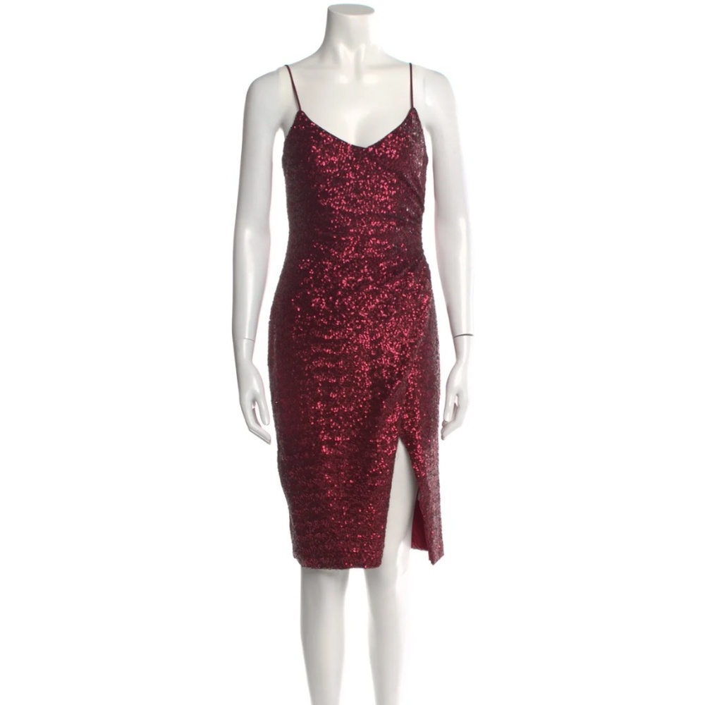 NWOT BLACK HALO Sequin Faux Wrap Knee Length Cocktail Dress Pinot Noir Wine 0